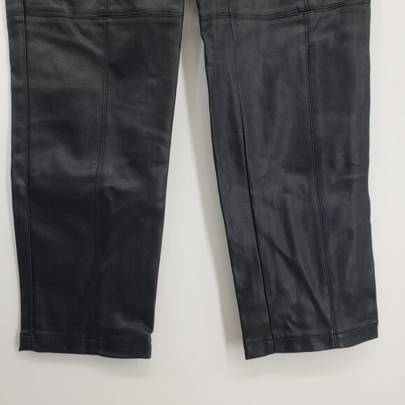 H&M Vegan Faux Leather Slim Straight Leg Pants 6 High Rise Waist Vegan Black - Picture 5 of 8
